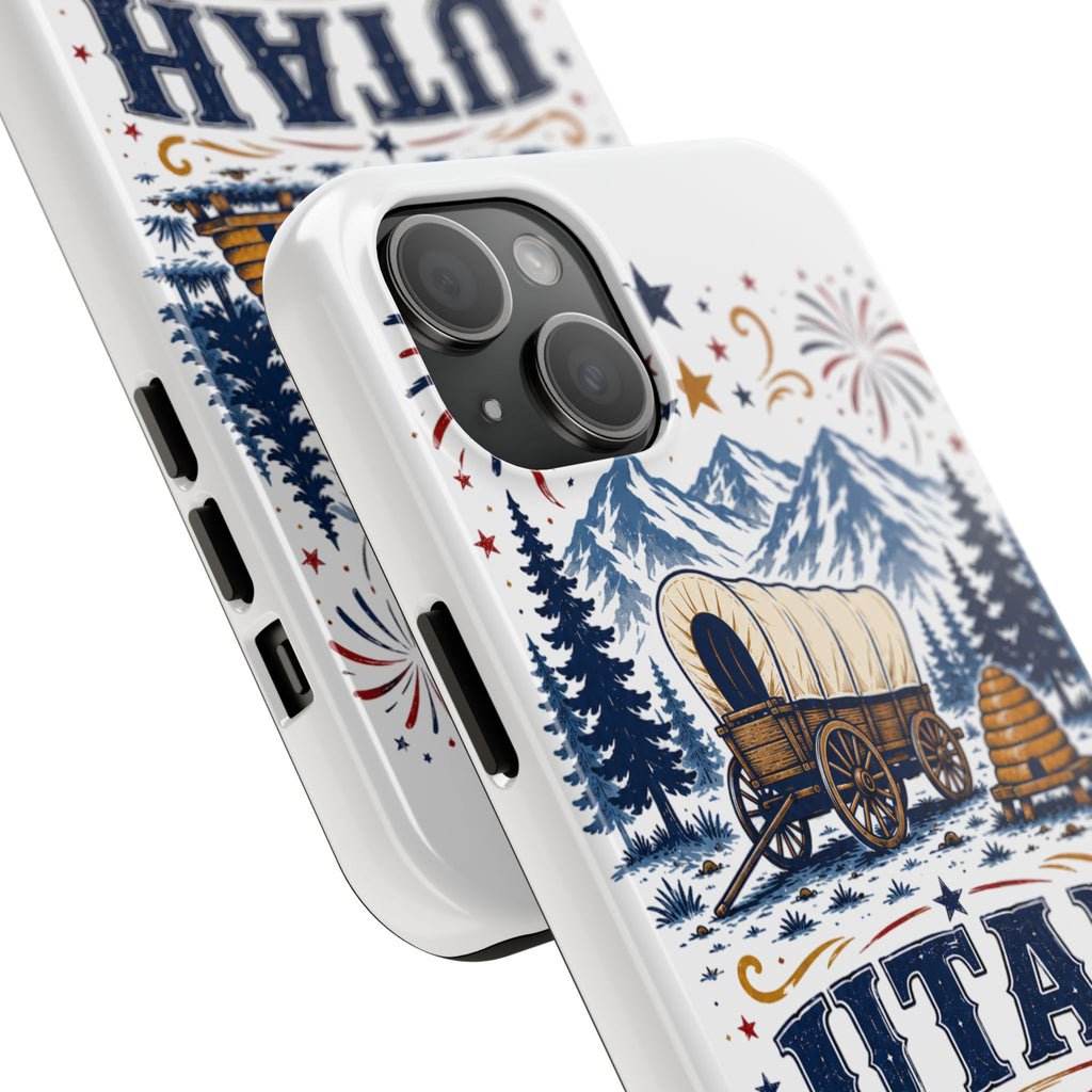 Utah Pioneer Day Tough Phone Case — Covered Wagon & Fireworks Design